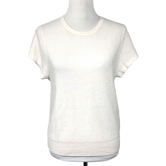 J Crew Sweater Ribbed Featherweight Cashmere Womens XL Ivory Short Sleeve NWT - Picture 2 of 9